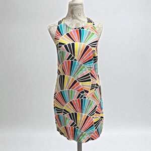 Trina Turk Multicolor Fan Print Sheath Dress Sleeveless Pockets Cotton Size 4